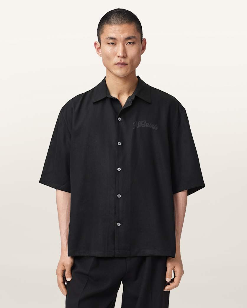 AllSaints Circe Oversized Short Sleeve Shirt Moonstone Blue