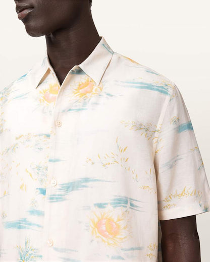 AllSaints Breezer Boxy Short Sleeve Printed Shirt Candy Yellow