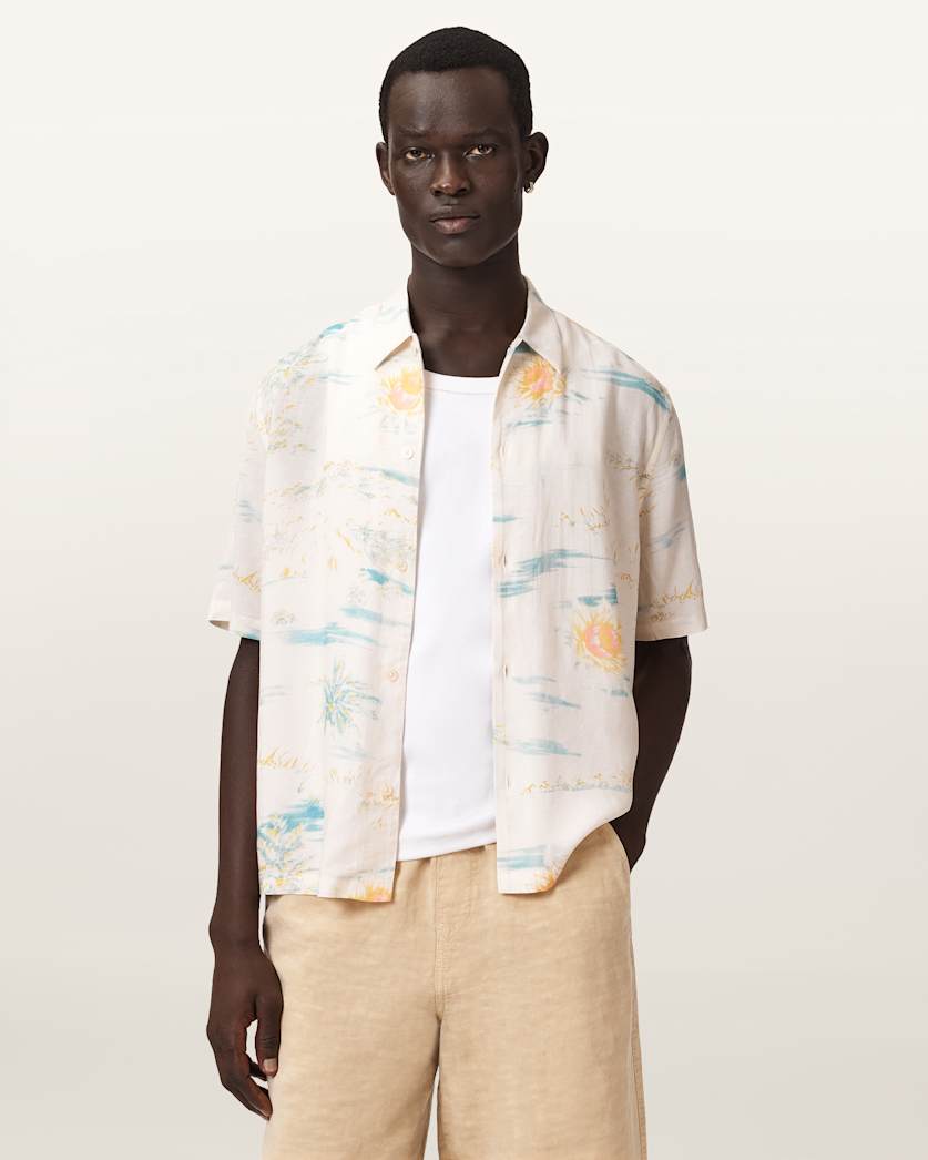AllSaints Breezer Boxy Short Sleeve Printed Shirt Candy Yellow