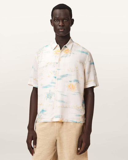 AllSaints Breezer Boxy Short Sleeve Printed Shirt Candy Yellow