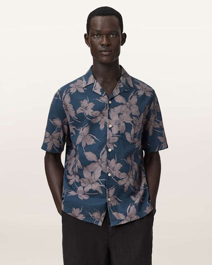 AllSaints Parterre Relaxed Fit Short Sleeve Shirt Bay Blue