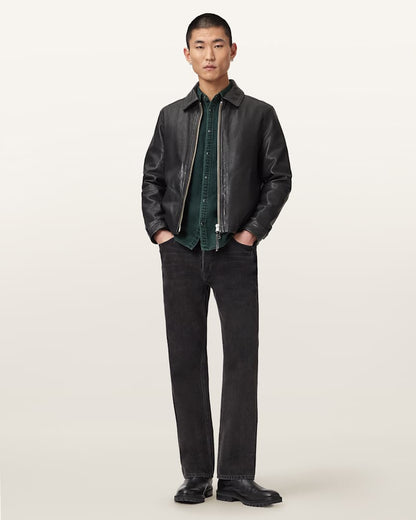 AllSaints Gleason Long Sleeve Ramskull Shirt Phantom Blue