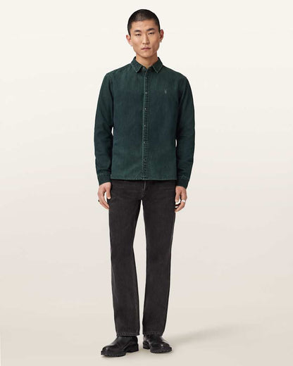 AllSaints Gleason Long Sleeve Ramskull Shirt Phantom Blue