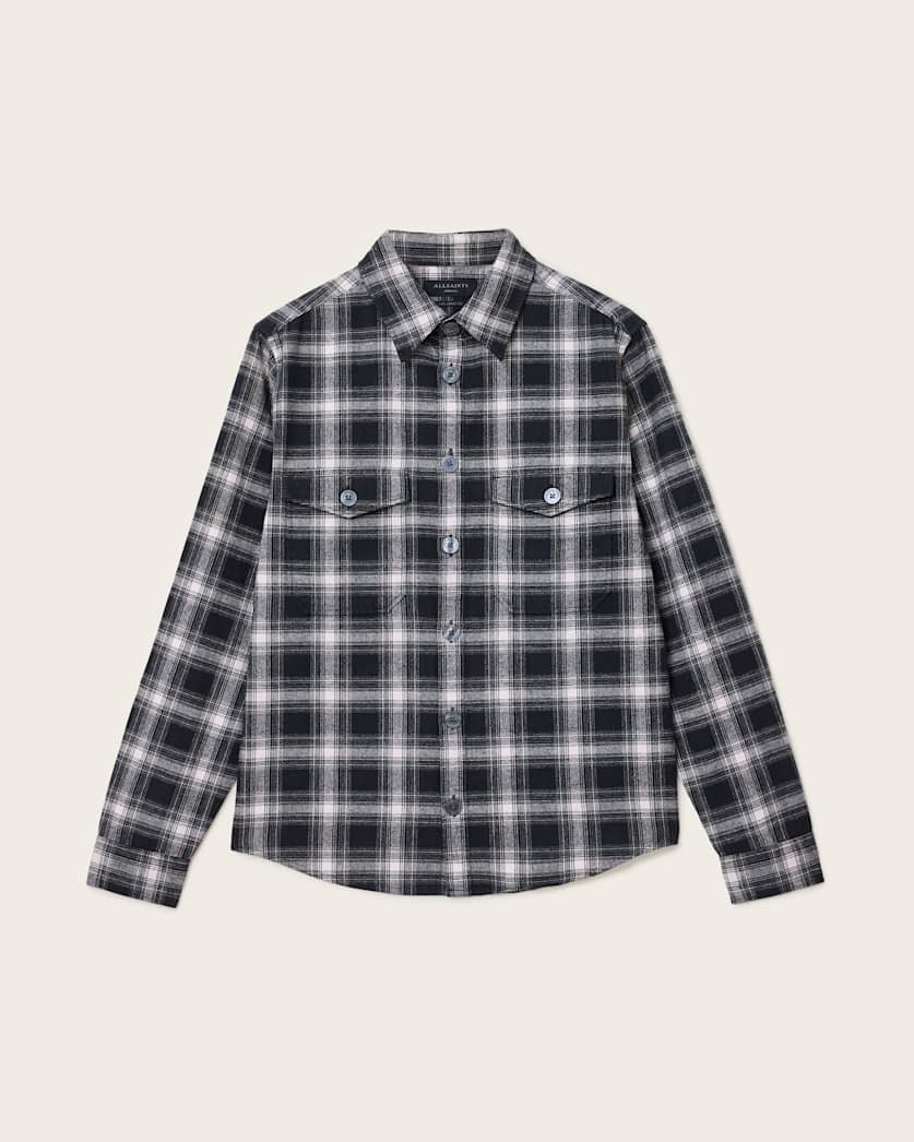 AllSaints Hamura Checked Relaxed Fit Shirt Black