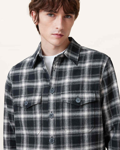 AllSaints Hamura Checked Relaxed Fit Shirt Black