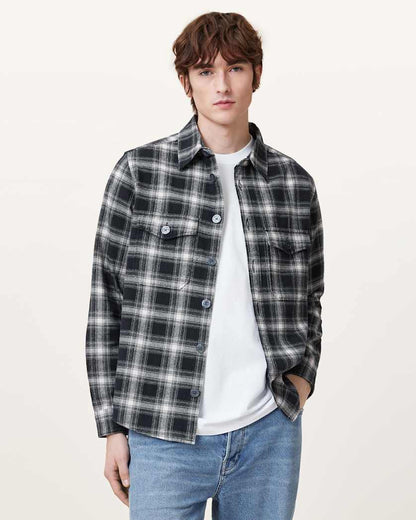 AllSaints Hamura Checked Relaxed Fit Shirt Black