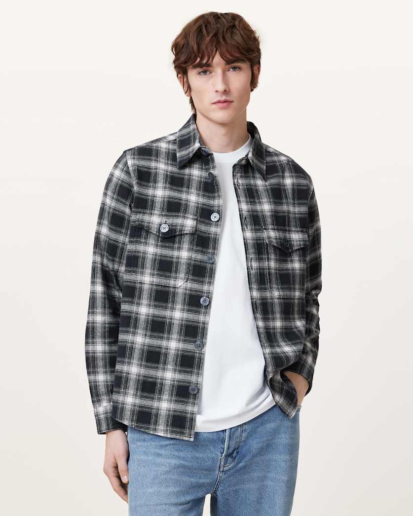 AllSaints Hamura Checked Relaxed Fit Shirt Black