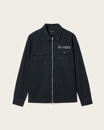 AllSaints Orbit Relaxed Fit Zip Shirt Jet Black