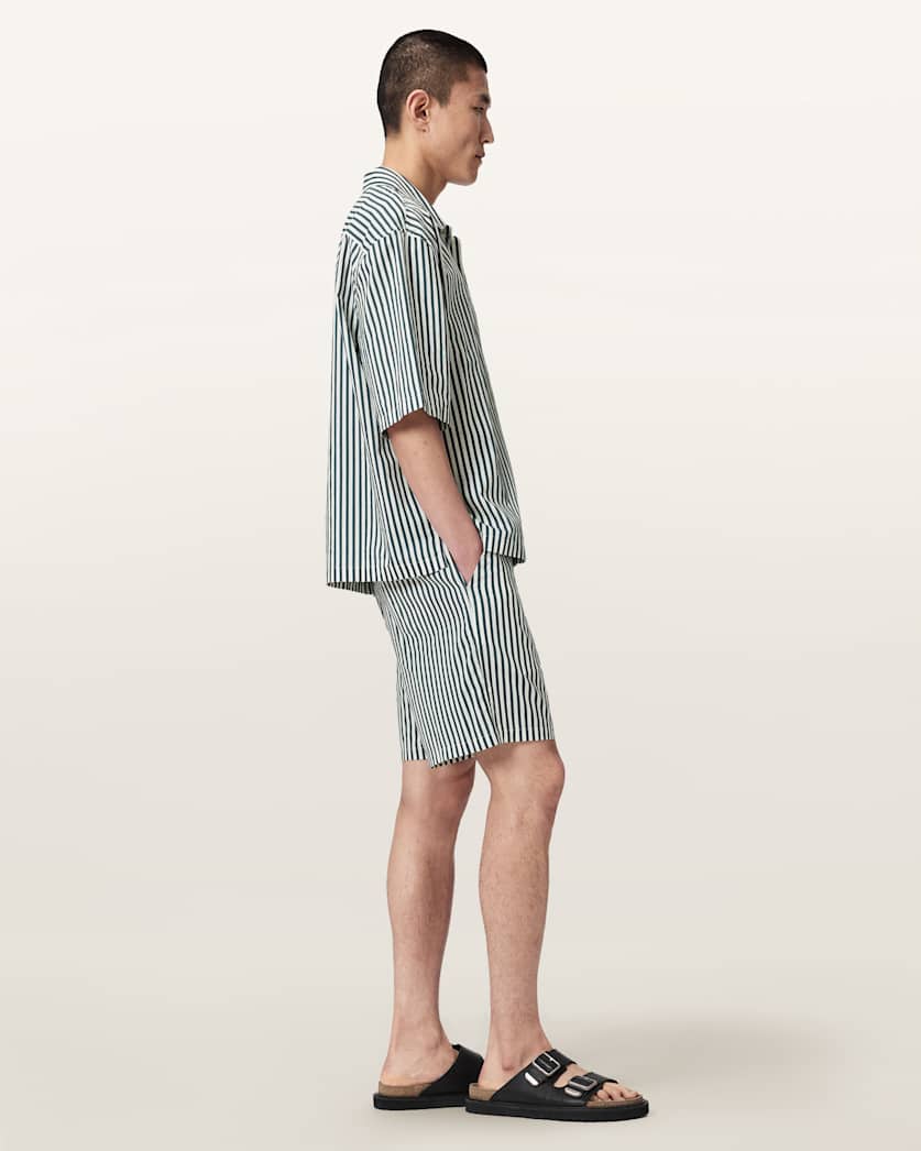 AllSaints Chopin Boxy Short Sleeve Striped Shirt Blue/White