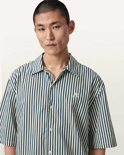 AllSaints Chopin Boxy Short Sleeve Striped Shirt Blue/White