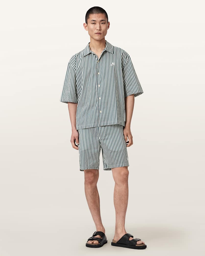 AllSaints Chopin Boxy Short Sleeve Striped Shirt Blue/White