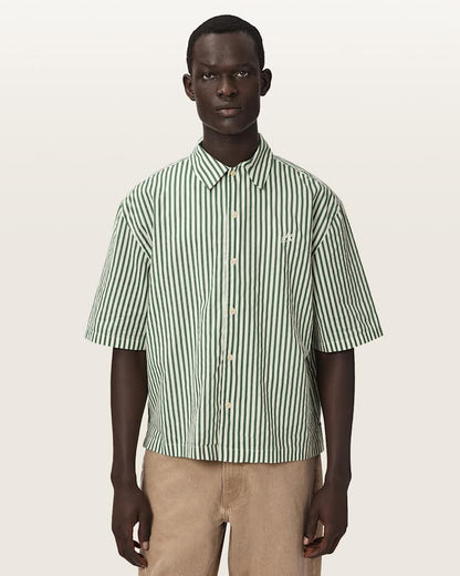 AllSaints Chopin Boxy Short Sleeve Striped Shirt Blue/White