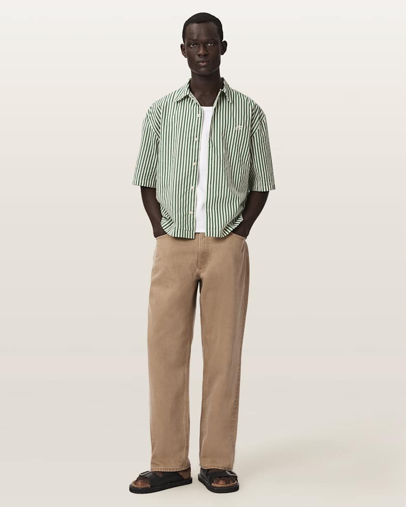 AllSaints Chopin Boxy Short Sleeve Striped Shirt Blue/White
