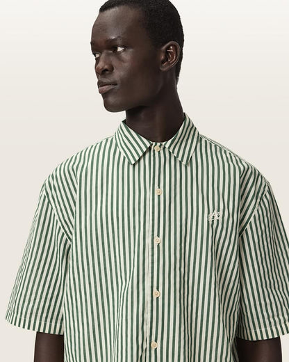 AllSaints Chopin Boxy Short Sleeve Striped Shirt Blue/White