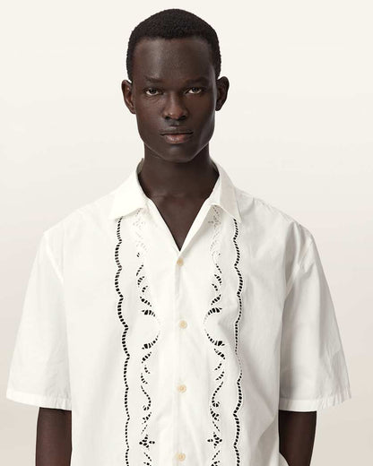 AllSaints Field Oversized Short Sleeve Cotton Shirt White