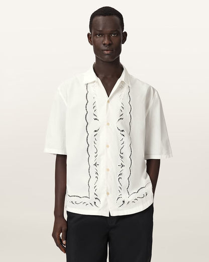 AllSaints Field Oversized Short Sleeve Cotton Shirt White