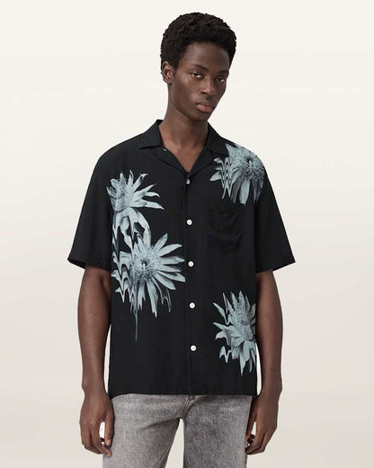AllSaints Floraze Relaxed Fit Shirt Jet Black