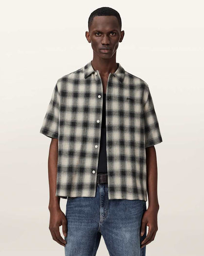 AllSaints Shadow Short Sleeve Boxy Check Shirt Off White