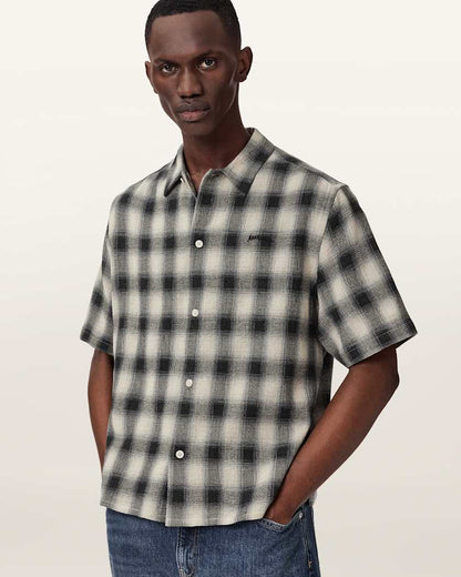 AllSaints Shadow Short Sleeve Boxy Check Shirt Off White