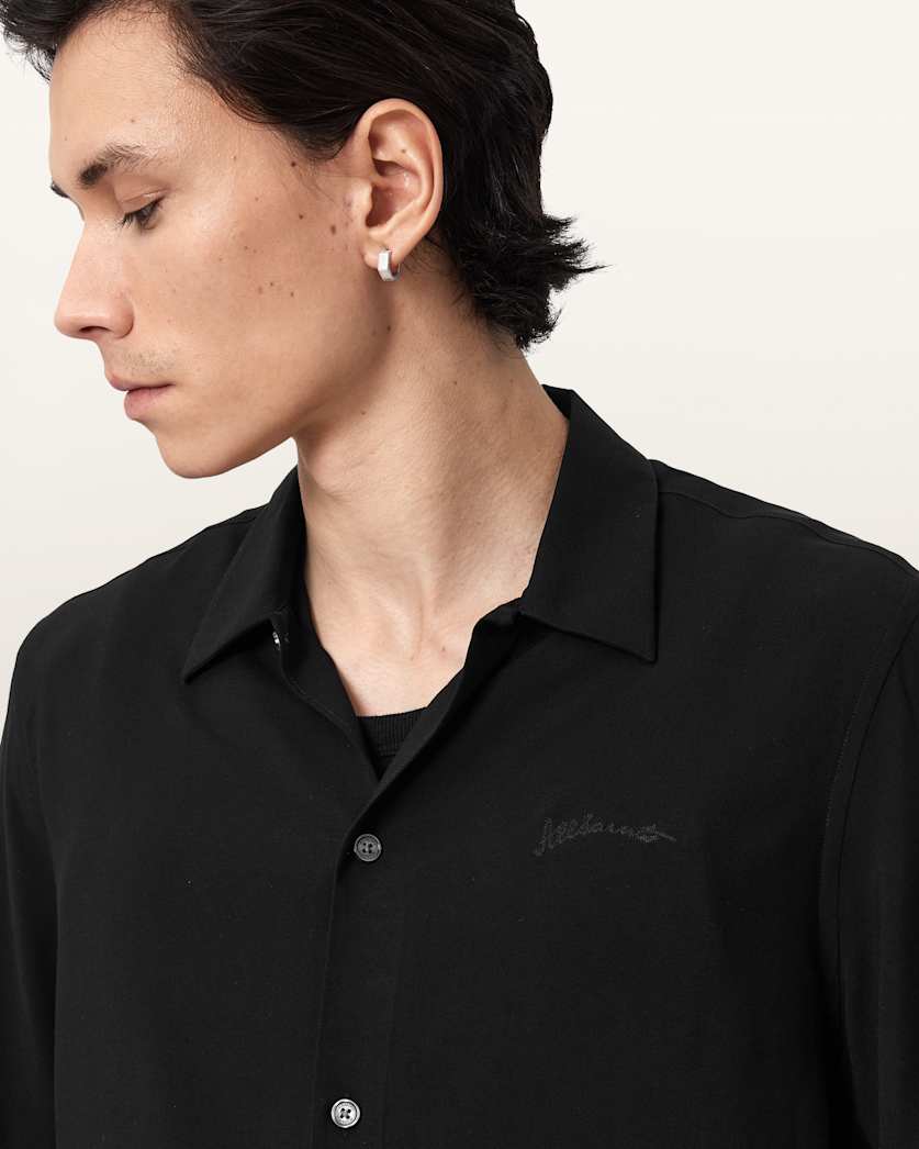 AllSaints Baron Embroidered Boxy Shirt Jet Black