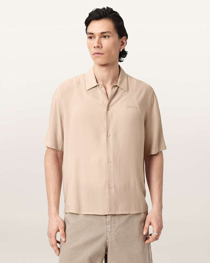 AllSaints Baron Embroidered Boxy Shirt Jet Black