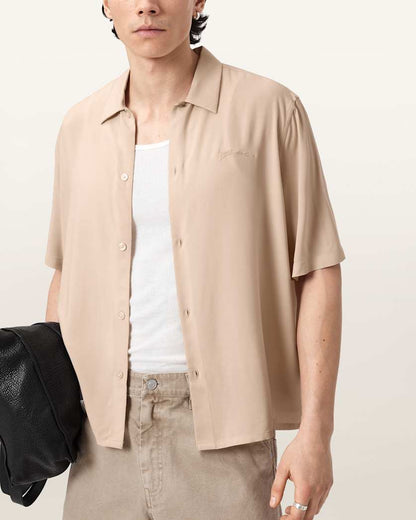 AllSaints Baron Embroidered Boxy Shirt Jet Black