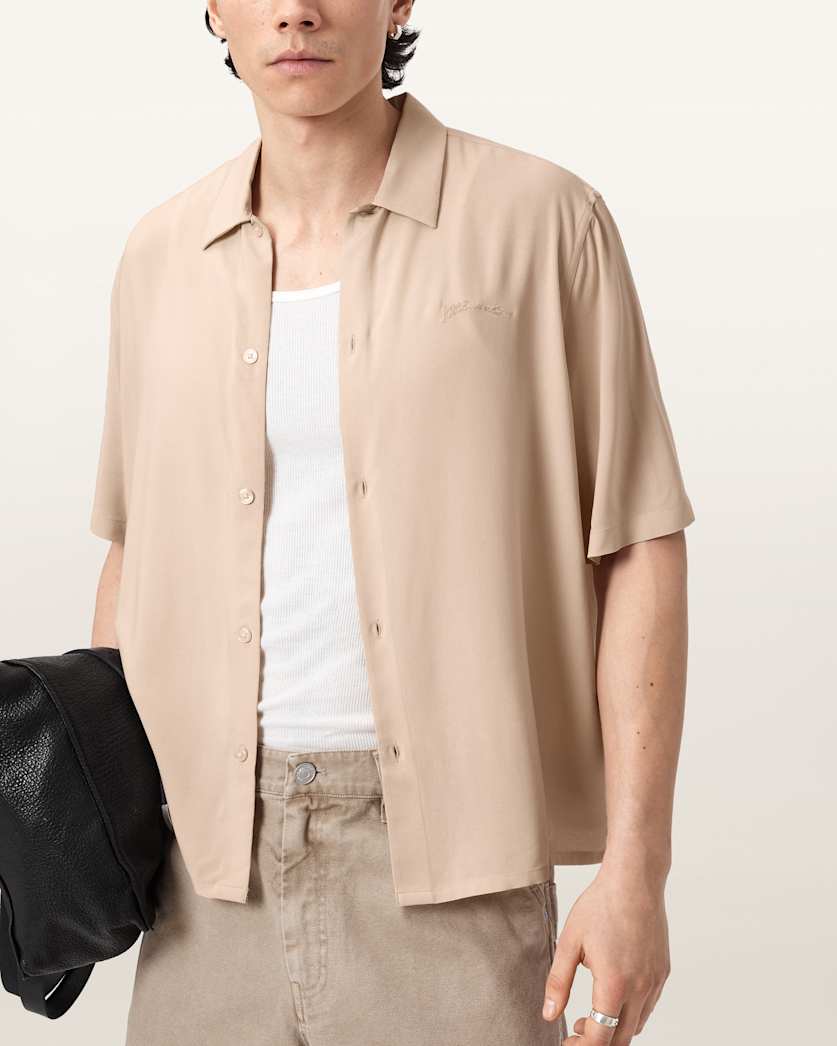 AllSaints Baron Embroidered Boxy Shirt Jet Black