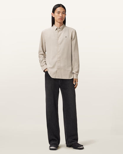 AllSaints Birchwood Long Sleeve Shirt Moon Grey