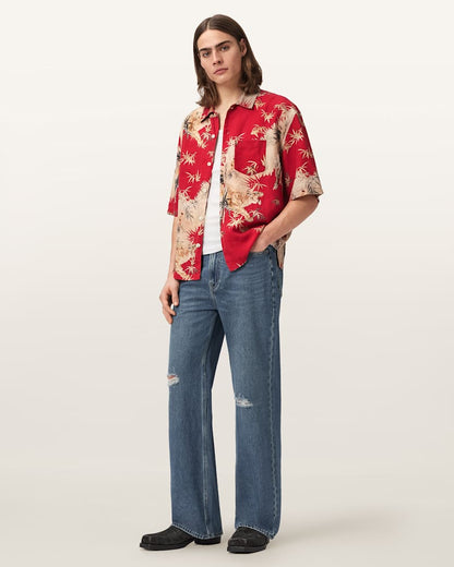 AllSaints Kingdom Oversized Short Sleeve Shirt Red
