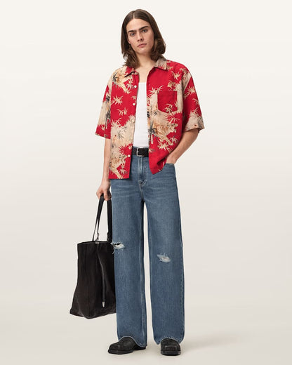 AllSaints Kingdom Oversized Short Sleeve Shirt Red