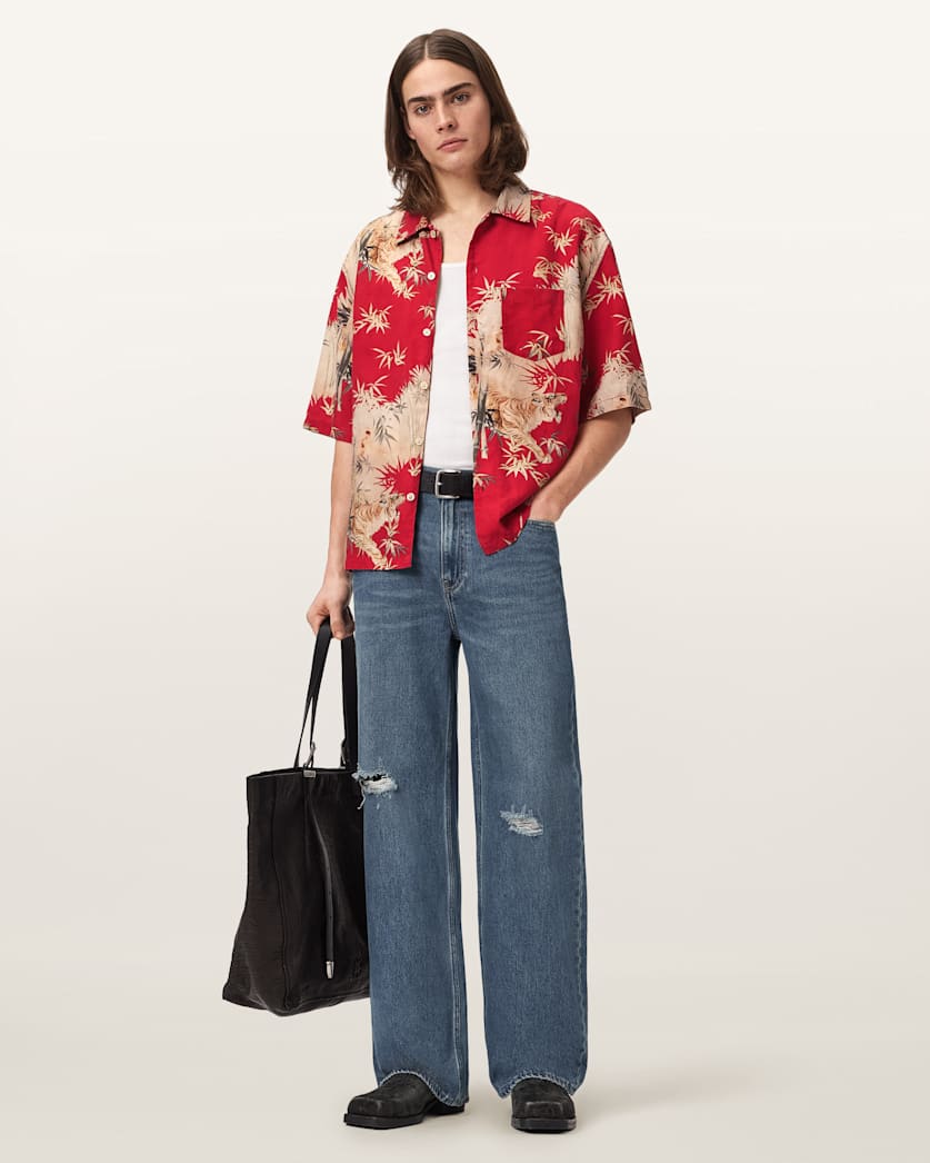 AllSaints Kingdom Oversized Short Sleeve Shirt Red