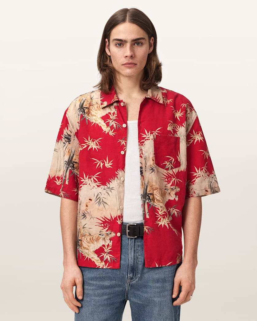 AllSaints Kingdom Oversized Short Sleeve Shirt Red