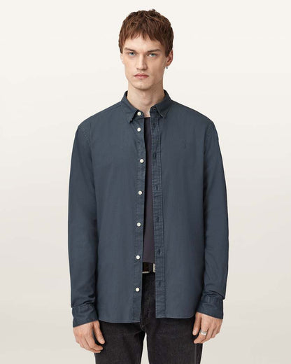 AllSaints Hawthorne Ramskull Stretch Fit Shirt Sunil Blue