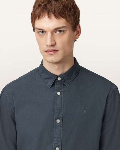 AllSaints Hawthorne Ramskull Stretch Fit Shirt Sunil Blue