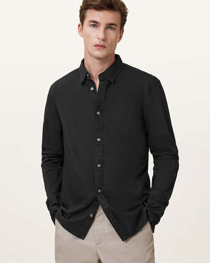 AllSaints Hawthorne Ramskull Stretch Fit Shirt Sunil Blue