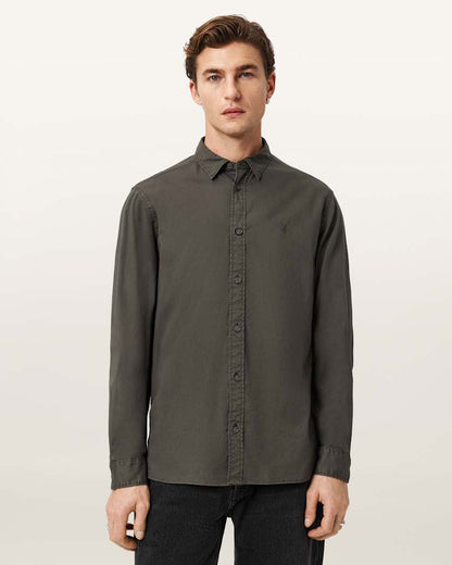 AllSaints Hawthorne Ramskull Stretch Fit Shirt Sunil Blue