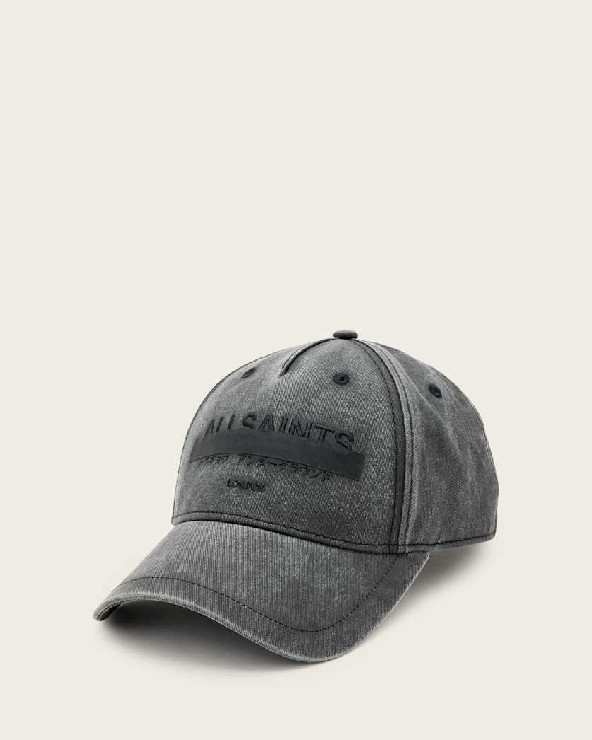 AllSaints Redact Logo Print Baseball Cap Washed Black