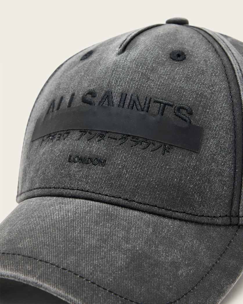 AllSaints Redact Logo Print Baseball Cap Washed Black
