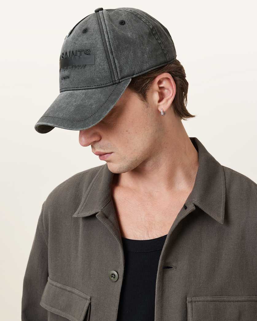 AllSaints Redact Logo Print Baseball Cap Washed Black