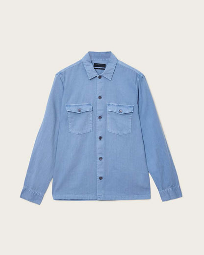 AllSaints Spotter Long Sleeve Military Overshirt Static Blue