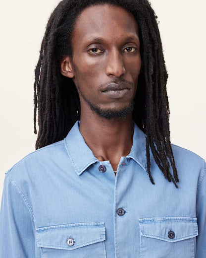 AllSaints Spotter Long Sleeve Military Overshirt Static Blue