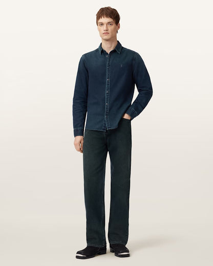 AllSaints Gleason Ramskull Denim Shirt Phantom Blue