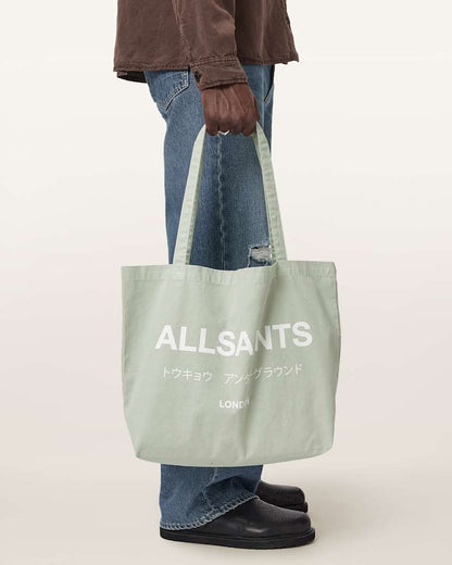AllSaints Underground Logo Printed Tote Bag Powdered Green
