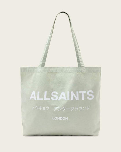 AllSaints Underground Logo Printed Tote Bag Powdered Green