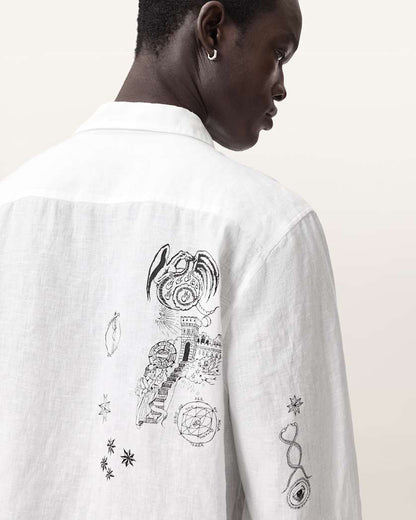 AllSaints Terror Long Sleeve Linen Shirt White