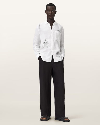 AllSaints Terror Long Sleeve Linen Shirt White