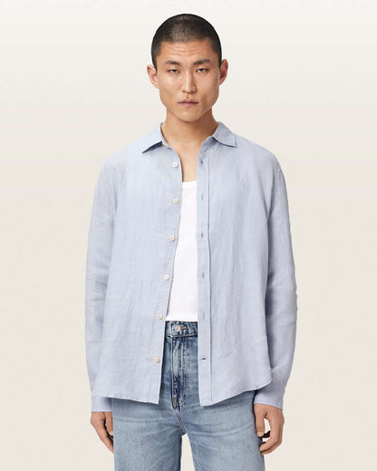 AllSaints Loom Long Sleeve Linen Shirt White