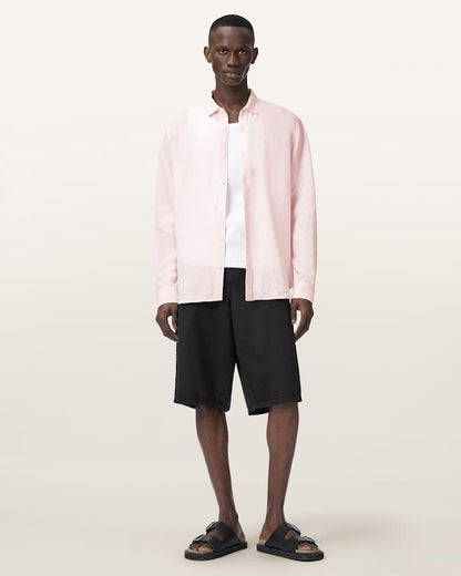 AllSaints Loom Long Sleeve Linen Shirt White