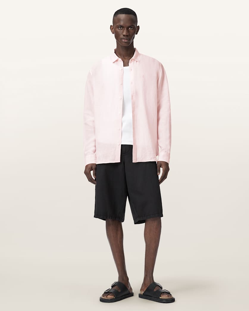 AllSaints Loom Long Sleeve Linen Shirt White