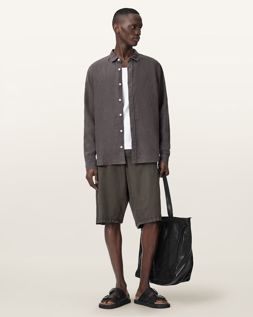 AllSaints Loom Long Sleeve Linen Shirt White